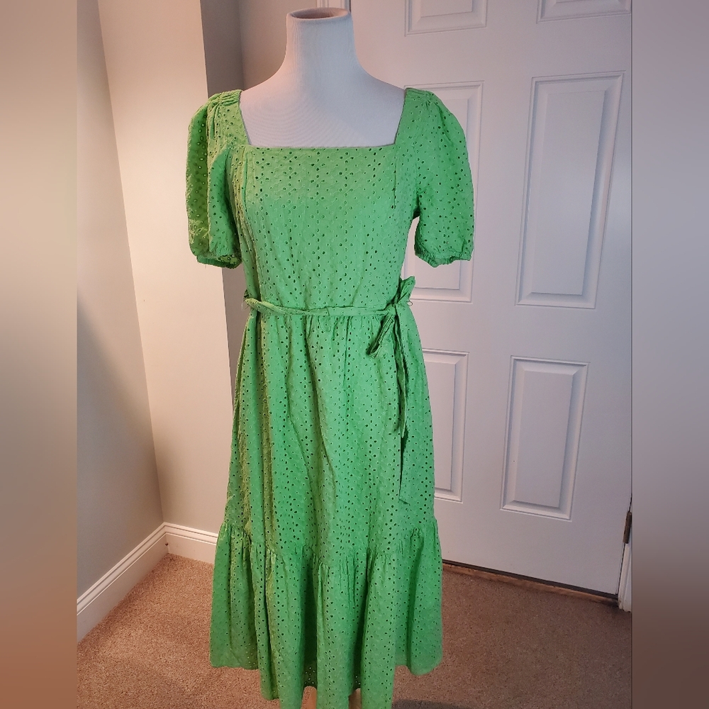 Draper James Lime Eyelet Square Neck Midi Dress